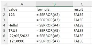 ISERROR example basic function false