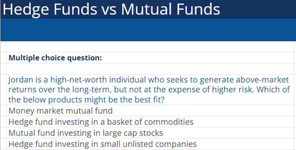 hedge fund vs mutual fund multiple choice