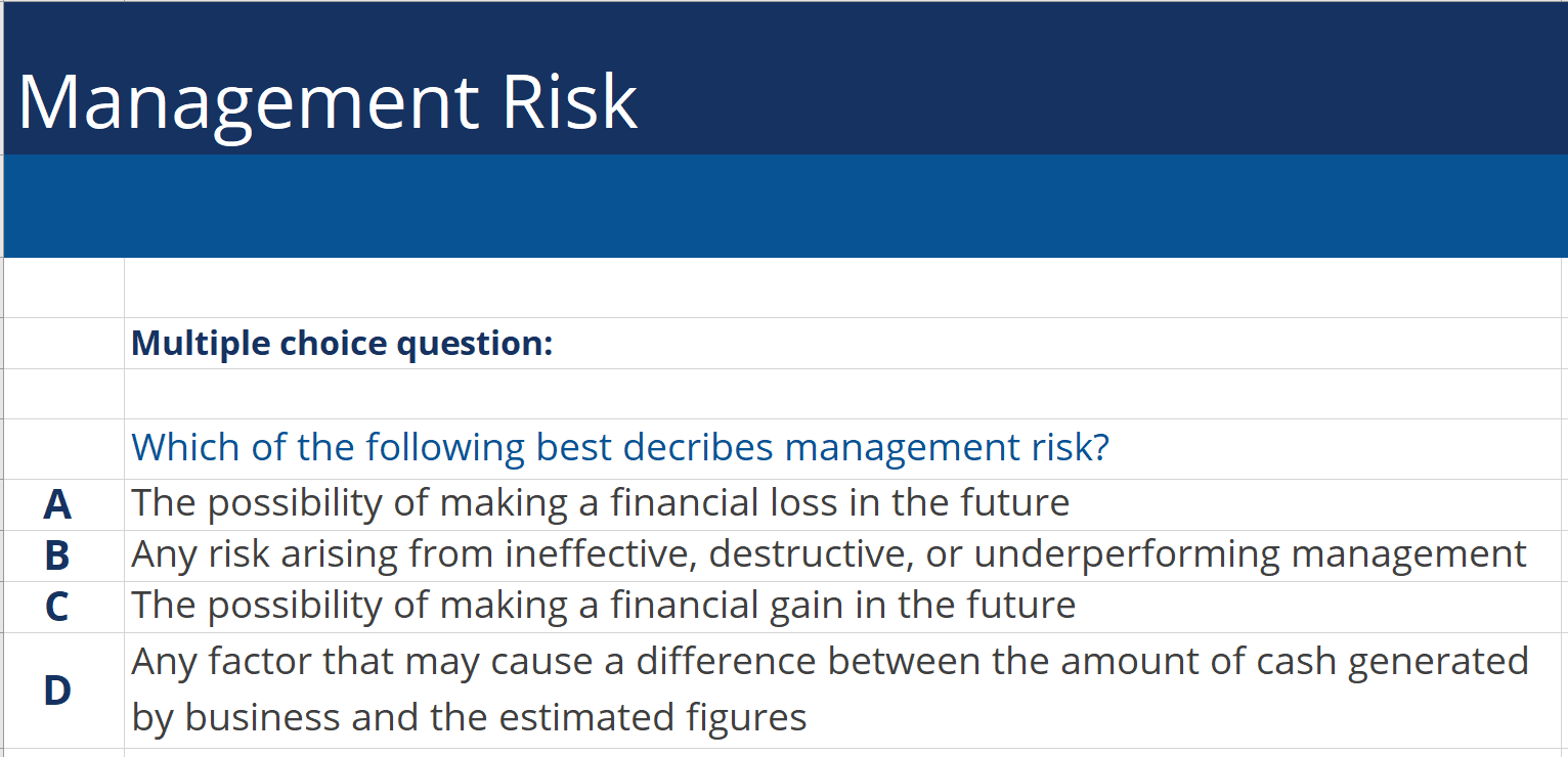 Management Risk MCQ Question