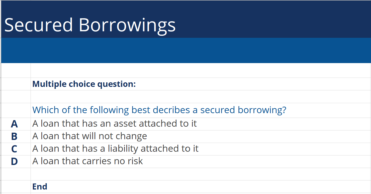 Secured Borrowings MCQ Question