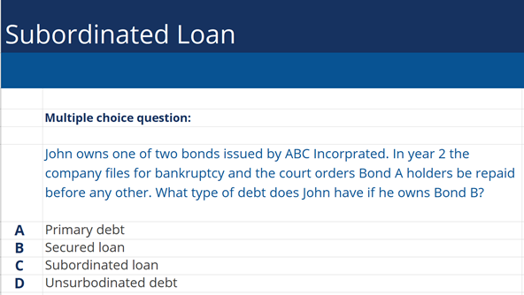 subordinated loans mcq