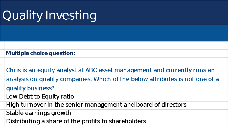 Quality Investing Multiple Choice