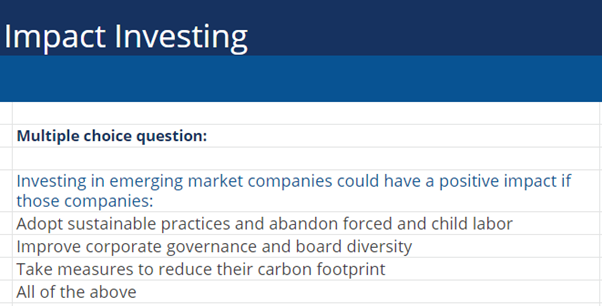 Impact Investing multiple choice question