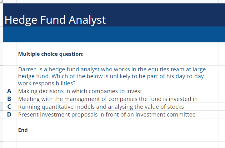 Hedge Fund Multiple Choice