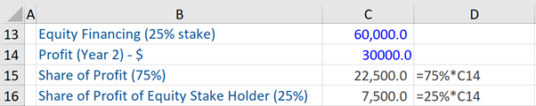share of profit of equity stake holder calculation